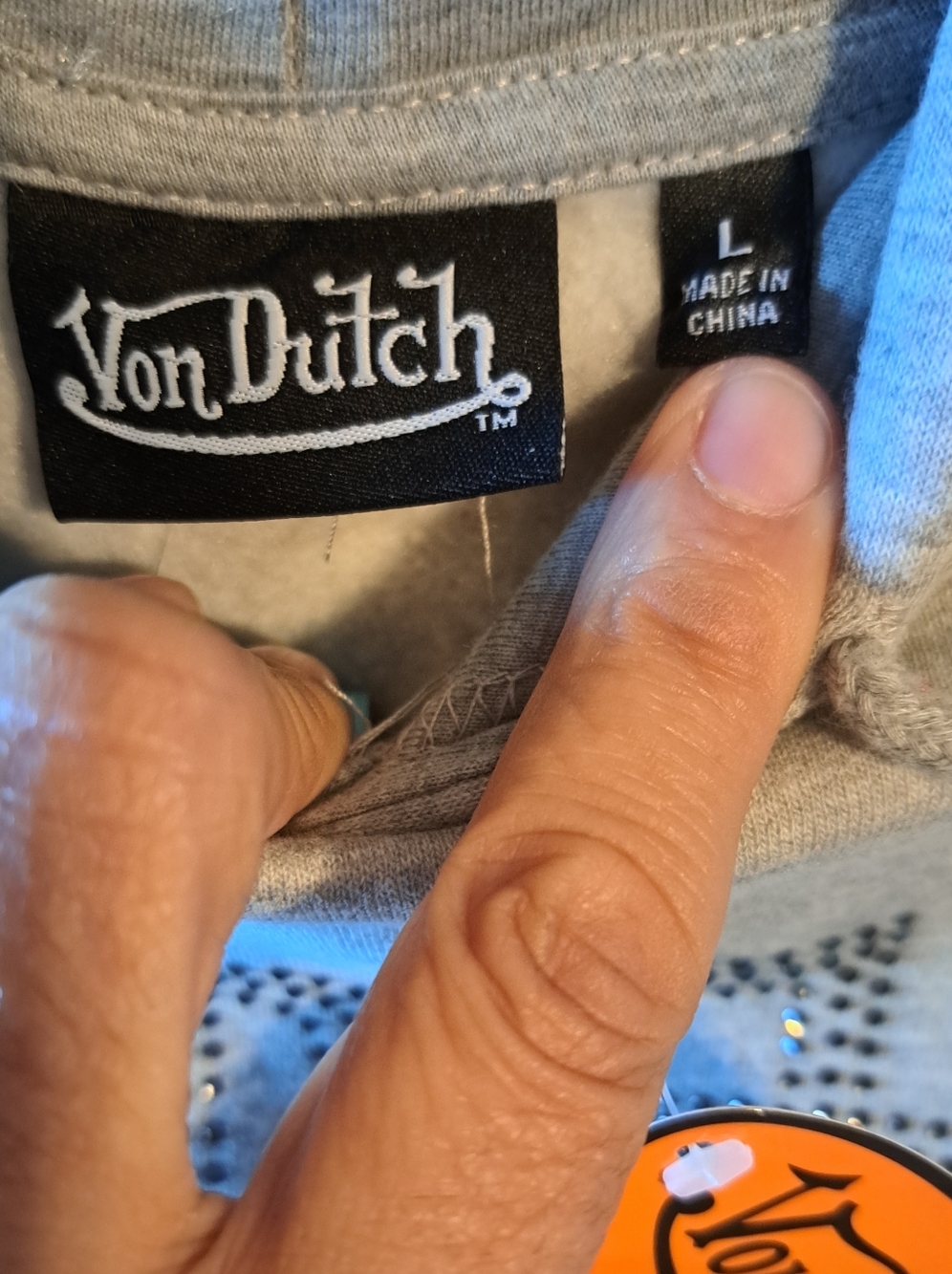 Von Dutch Rhinestone Cropped Hoodie Size L NWT Y2K Streetwear Sparkle - Picture 4 of 5